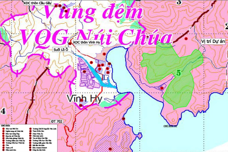 Dự án “Khu nghỉ dưỡng cao cấp Vĩnh Hy” có khu vực giữ nguyên trạng, không tác động môi trường rừng là 51,75ha. Khu vực quy hoạch khu nghỉ dưỡng, thuê môi trường rừng là 12,9 ha.