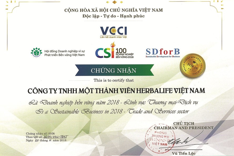 HERBALIFE VIỆT NAM: Phát triển bền vững gắn liền với trách nhiệm xã hội