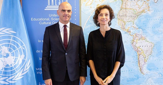 Ông Alain Berset và Bà Audrey Azoulay tại Paris (Ảnh: Christelle ALIX).