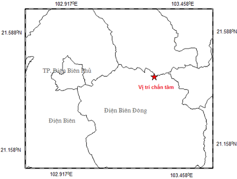 Tâm trận động đất nằm tại vị trí có tọa độ 21.404 vĩ độ Bắc; 103.289 độ kinh Đông, độ sâu chấn tiêu khoảng 12 km