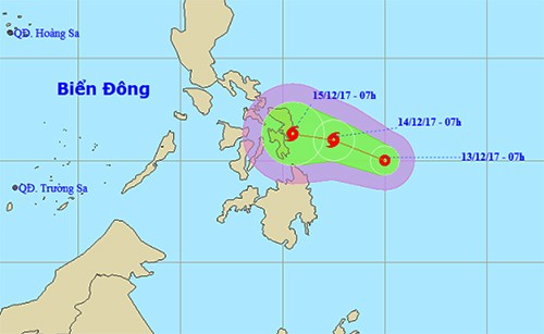 Vị trí và đường đi của áp thấp lúc 7h ngày 13/12