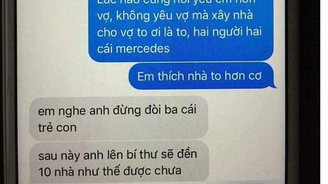 Nội dung tin nhắn xuất hiện trên mạng xã hội có ý tố ông Đ.T.H. có bồ nhí.