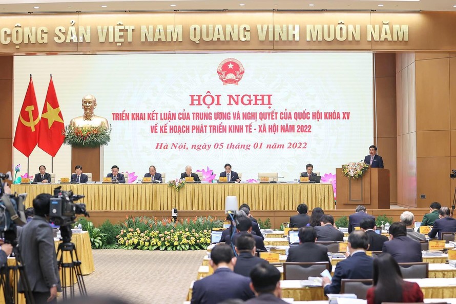 Hội nghị tập trung phân tích, đánh giá kết quả thực hiện nhiệm vụ chính trị năm 2021. Ảnh: VGP