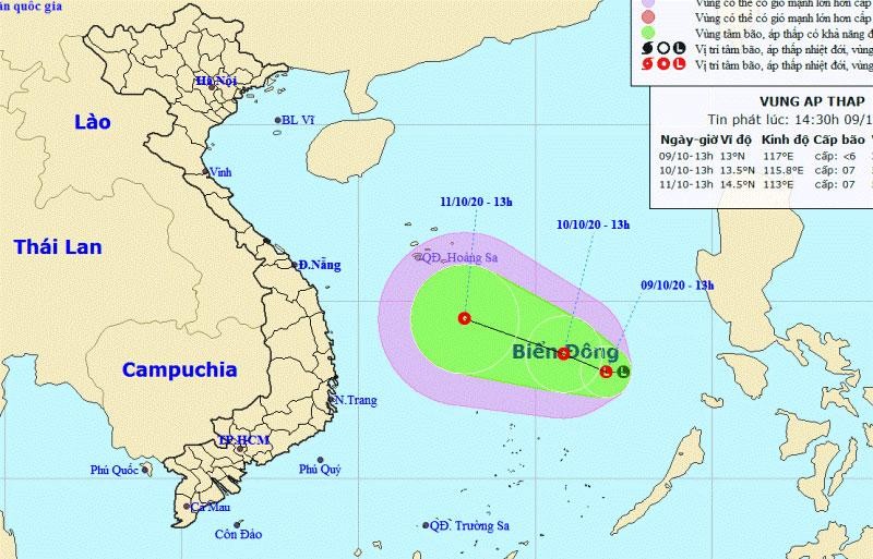 Xuất hiện một vùng áp thấp trên Biển Đông