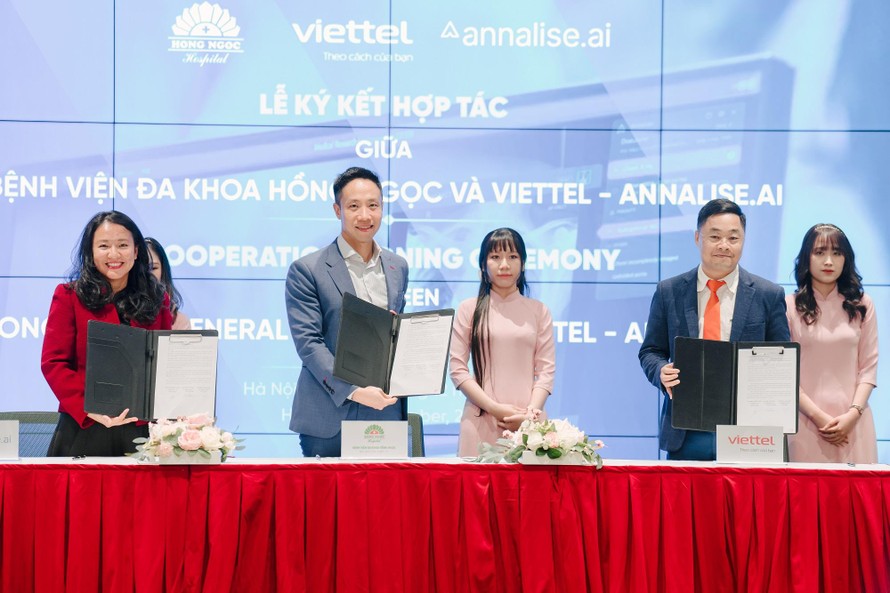 Lễ kí kết 3 bên giữa Viettel Solutions, Công ty Annalise-AI và Bệnh viện Đa khoa Hồng Ngọc 