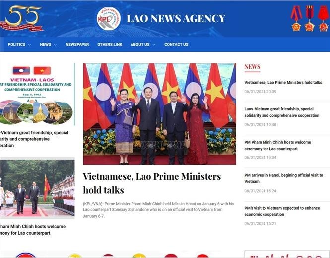 Bài viết được đăng trên trang điện tử Pathet Lao (Thông tấn xã Lào). Ảnh: Đỗ Bá Thành - PV TTXVN tại Lào