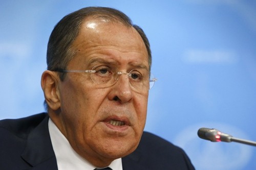 Ngoại trưởng Nga Sergei Lavrov trong cuộc họp báo hôm nay về chính sách đối ngoại.