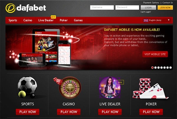 Giao diện của web Dafabet. 