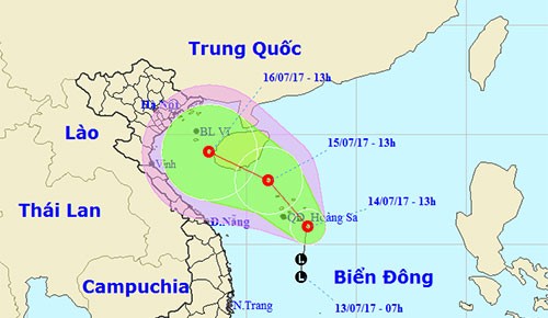  Dự báo đường đi của áp thấp nhiệt đới. Ảnh: NCHMF.