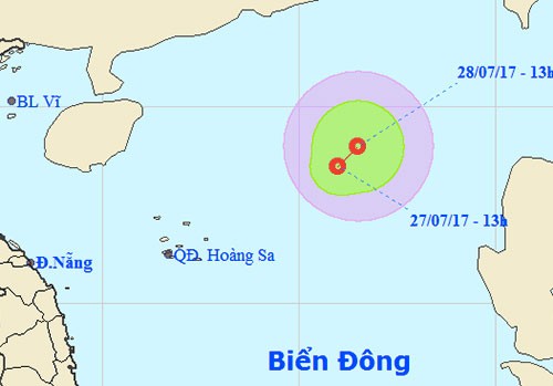 Dự báo đường đi của áp thấp nhiệt đới. Ảnh: NCHMF.