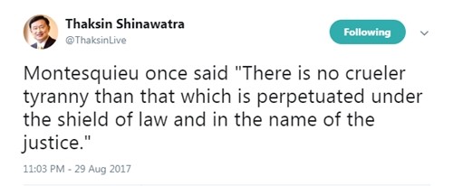 Bài đăng của cựu thủ tướng Thái Lan Thaksin Shinawatra. Ảnh: Twitter/@ThaksinLive.