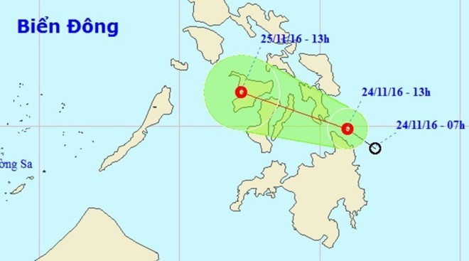 Dự báo đường đi của áp thấp nhiệt đới. Ảnh: NCHMF. 