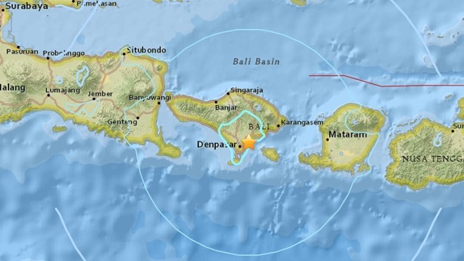 Khu vực xảy ra động đất (sao vàng). Ảnh: USGS. 