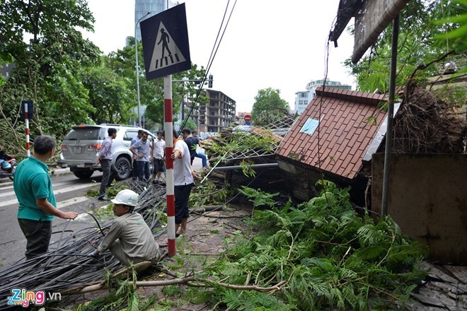 Cảnh ngổn ngang sau bão tại Hà Nội. 