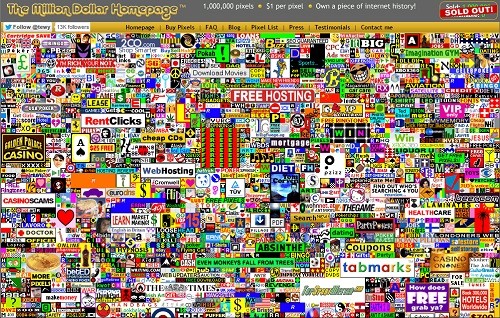 Website quảng cáo The Million Dollar Homepage từng giúp Alex thu về hơn 1 triệu USD chỉ sau 5 tháng. Ảnh chụp màn hình