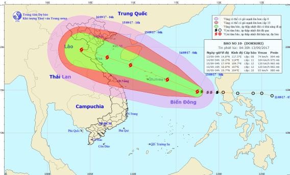 Bão số 10 có sức gió giật cấp 15, thẳng tiến vào Bắc Trung Bộ