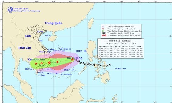 Đường đi của cơn bão số 12. Ảnh:TTKTTVTW