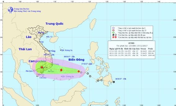 Hình ảnh đường đi của áp thấp nhiệt đới. Ảnh: TTKTTVQG