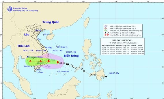 HÌnh ảnh đường đi của cơn bão. Ảnh: TTKTTVQG