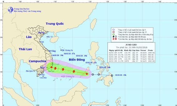 Đường đi của cơn bão số 1. Ảnh:NCHMF