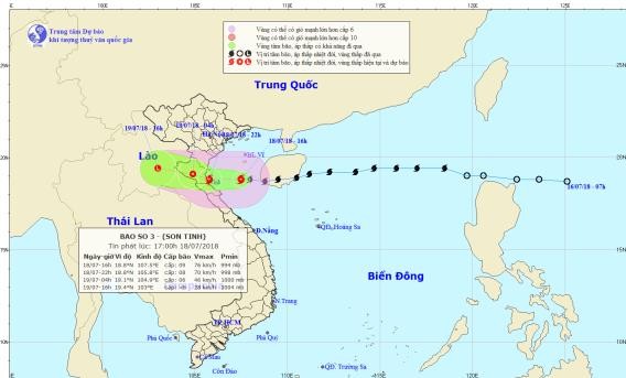 Bão Sơn Tinh đổ bộ vào bờ biển Thanh Hóa-Hà Tĩnh từ 22h tối nay