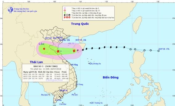 Từ chiều tối nay, bão Sơn Tinh sẽ đổ bộ vào đất liền