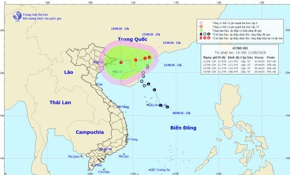 Áp thấp nhiệt đới đi chệch hướng, tiến về bờ biển Vịnh Bắc Bộ