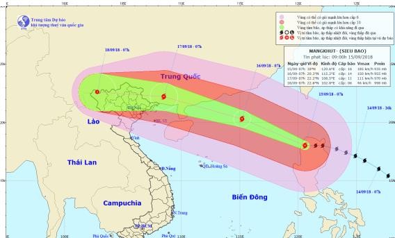 Bão MANGKHUT đổ bộ vào biển Đông, sức gió mạnh cấp 16