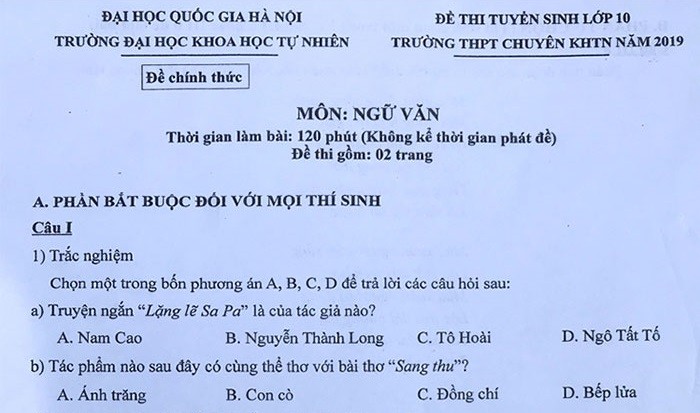 Đề thi Ngữ văn của các sĩ tử thi THPT Chuyên Khoa học Tự nhiên 