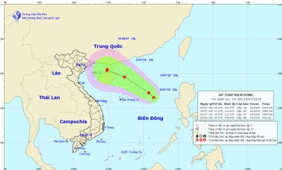 Xuất hiện áp thấp trên Biển Đông