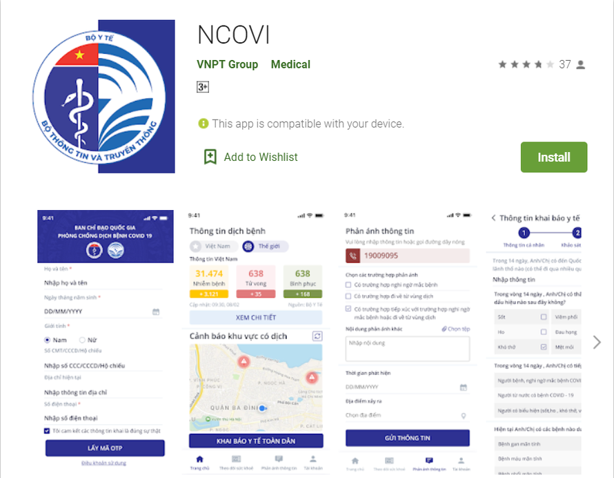 Link tải ứng dụng Khai báo y tế tự nguyện trên máy Android