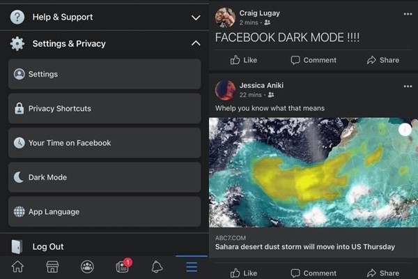 Facebook ra mắt chế độ nền tối cho thiết bị di động