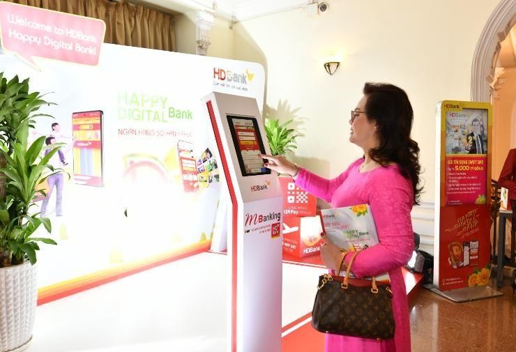  Khu photobooth trải nghiệm dịch vụ Digital Bank tại Đại hội.