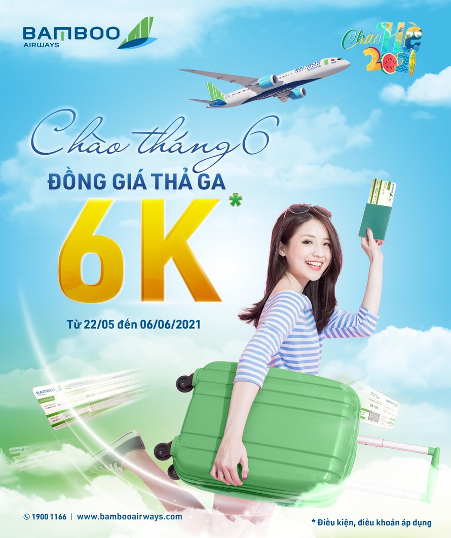 Bamboo Airways tung ưu đãi khủng vé 6K tháng 6, bay linh hoạt hết tháng 10