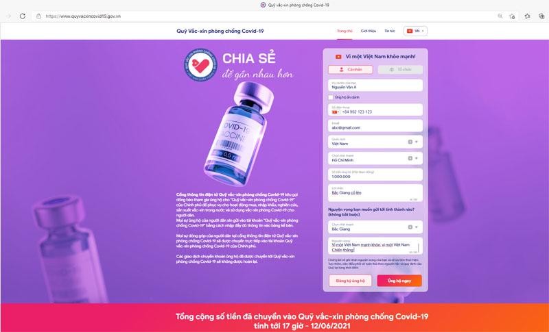 Ủng hộ Quỹ vaccine phòng Covid-19 dễ dàng qua website chính thức 