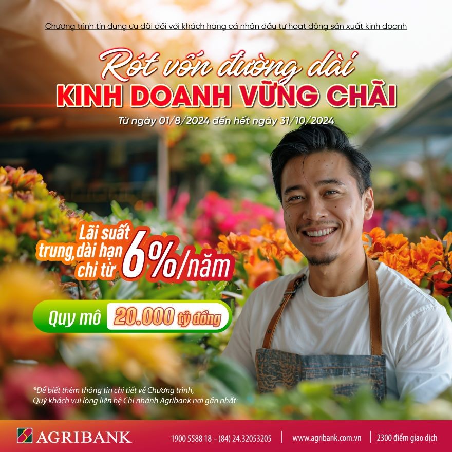 Agribank cho vay trung, dài hạn với lãi suất chỉ từ 6,0%/năm