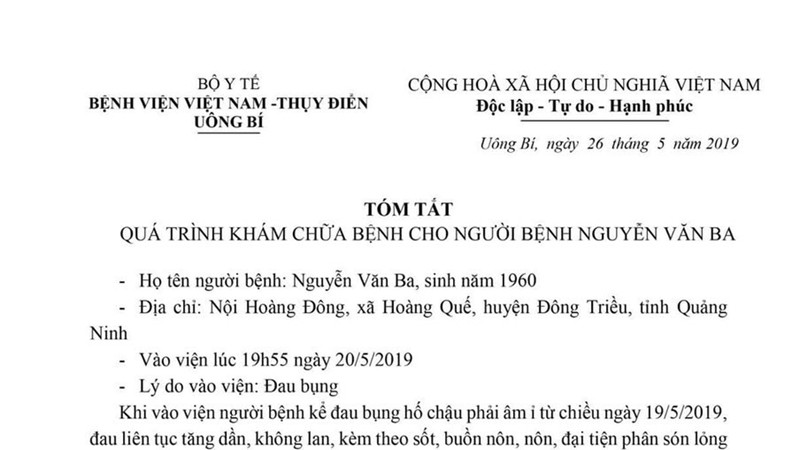 Báo cáo chi tiết quá trình điều trị của bệnh nhân.