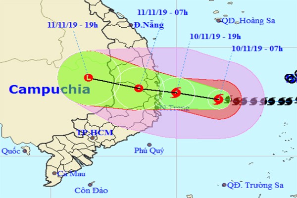 Dự báo hướng đi của bão số 6. Ảnh: NCHMF