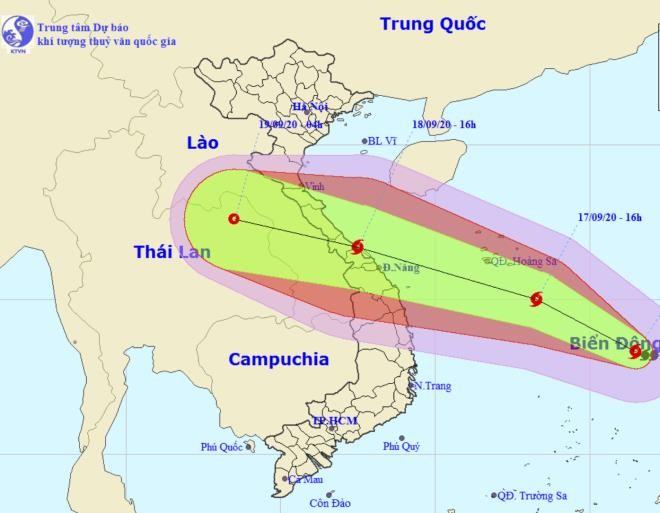 Vị trí và hướng di chuyển của bão số 5. 