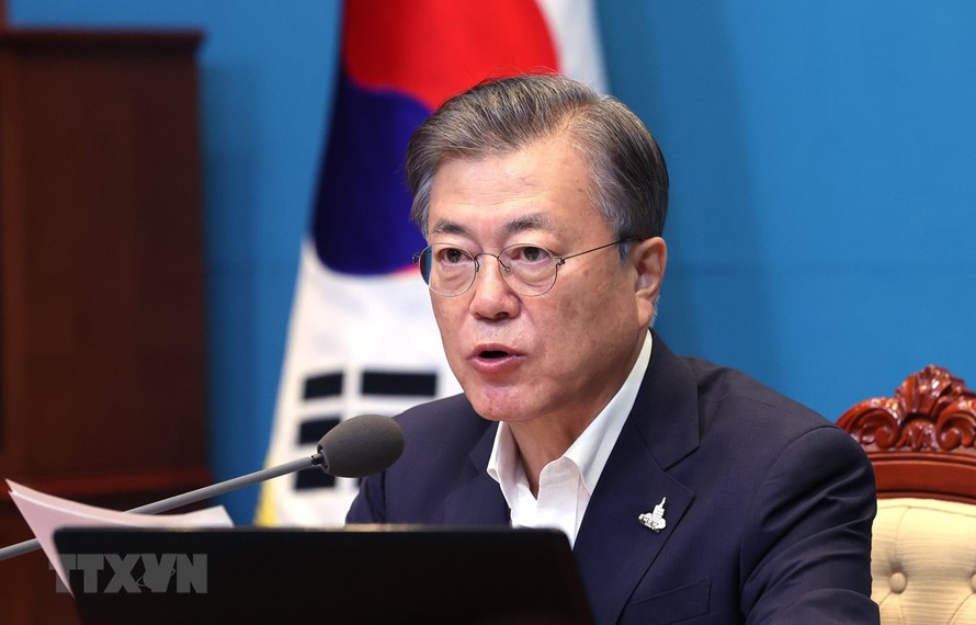 Tổng thống Hàn Quốc Moon Jae-in phát biểu tại cuộc họp ở Seoul ngày 22/9/2020. (Ảnh: Yonhap/TTXVN)