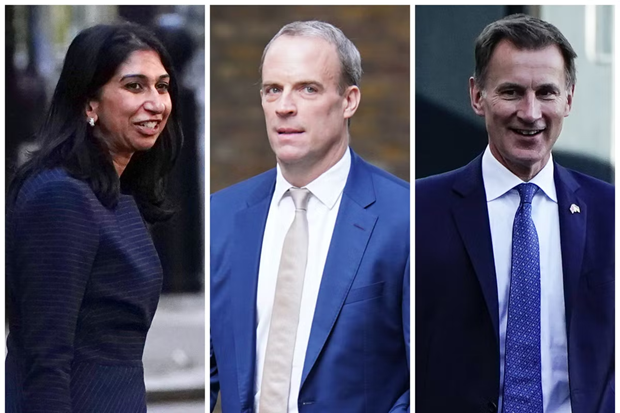 Từ trái qua: Bà Suella Braverman, ông Dominic Raab và ông Jeremy Hunt. (Nguồn: PA)