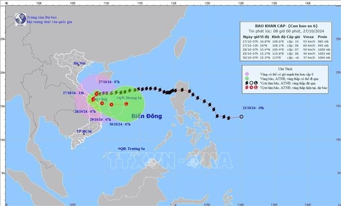 Bão số 6 trên vùng biển Quảng Trị đến Quảng Nam với sức gió mạnh cấp 9-10, giật cấp 12