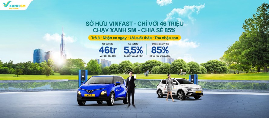 46 triệu đóng sở hữu xe VinFast, lãi suất cố định 5,5% trong 5 năm, nhận ngay 85% chia sẻ doanh số trên Xanh Platform