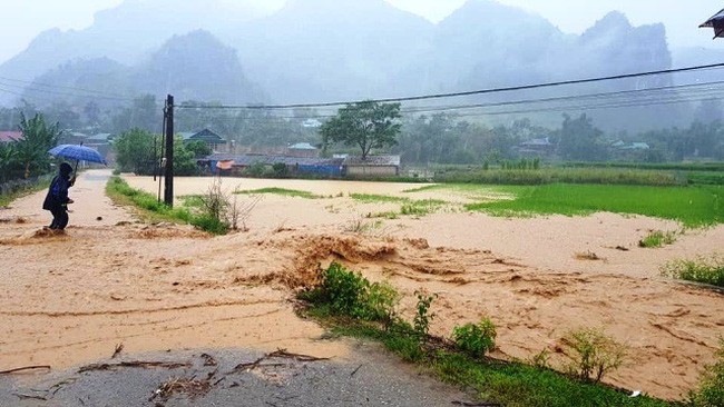 Đường từ thị trấn Tủa Chùa đi bản Cáp ngập sâu trong nước. (Ảnh: Báo điện tử Nhân dân)