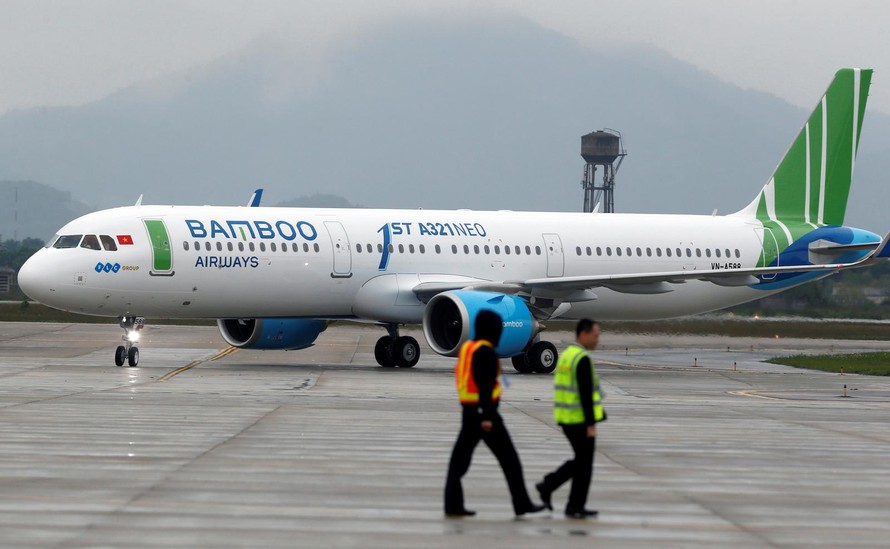 Máy bay Airbus A321 Neo của Bamboo Airways tại cảng Hàng không Quốc tế Nội Bài.