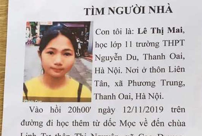 Thông tin tìm kiếm nữ học sinh mất tích trên đường về nhà.