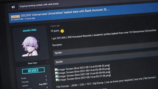 Bài đăng chào bán hơn 300.000 dữ liệu của sinh viên từ các trường đại học Việt Nam.