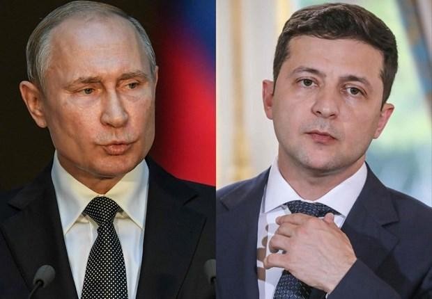 Tổng thống Nga Vladimir Putin và người đồng cấp Ukraine Volodymyr Zelensky. (Nguồn: Getty)