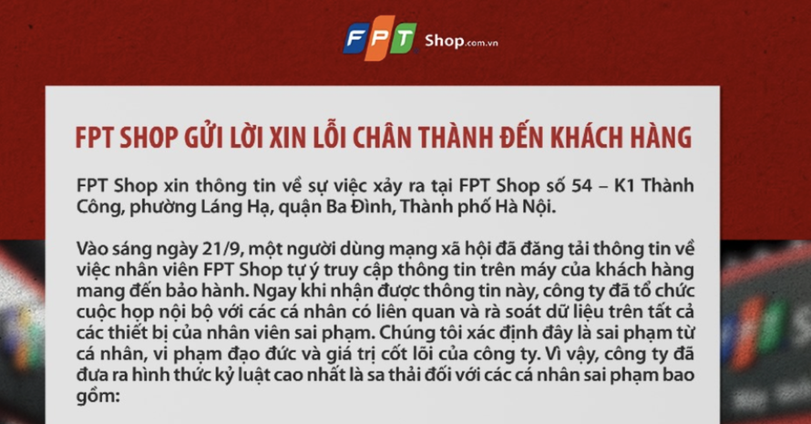 FPT Shop sa thải nhân viên lấy cắp thông tin nhạy cảm của khách hàng