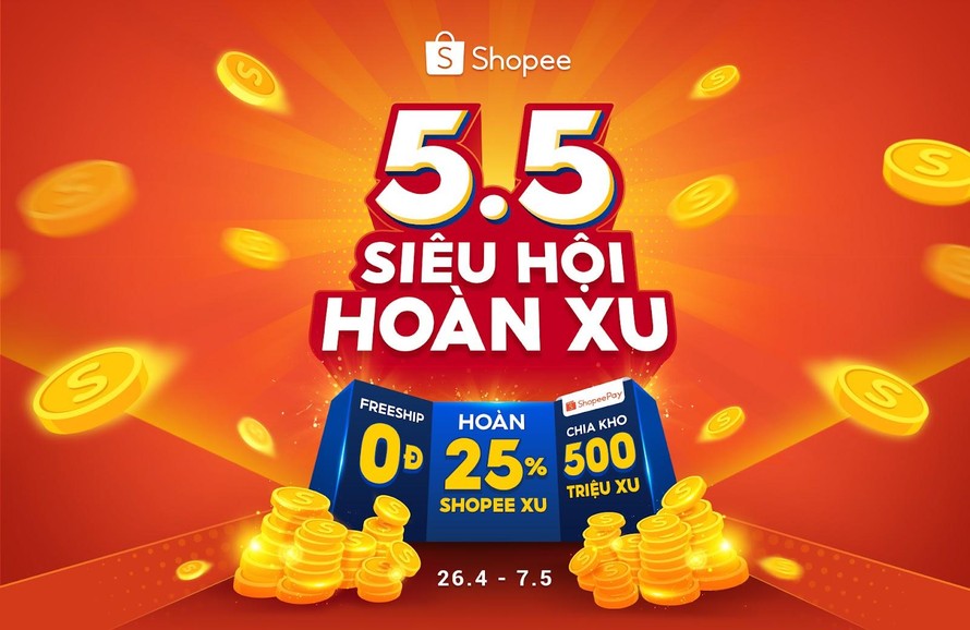 Shopee tiếp tục chiêu đãi người dùng bữa tiệc ưu đãi với voucher hoàn Xu đến 50%